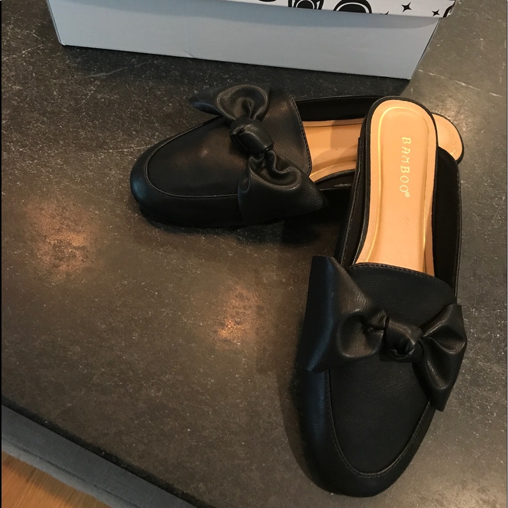 Black Bow tie Slip on Mules